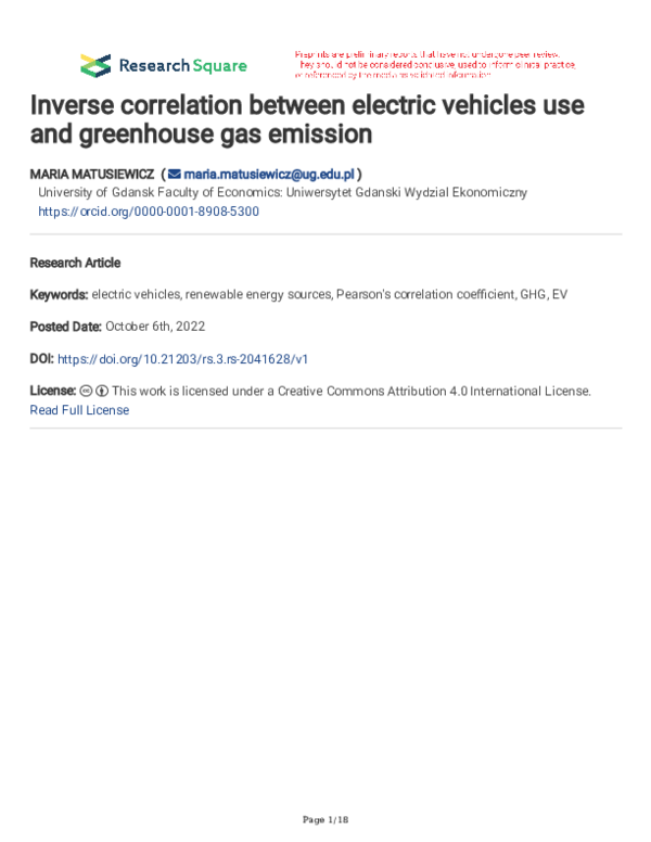(PDF) Inverse correlation between electric vehicles use and greenhouse ...