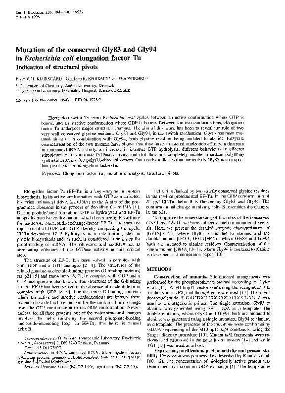 (PDF) Mutation of the Conserved Gly83 and Gly94 in Escherichia Coli ...
