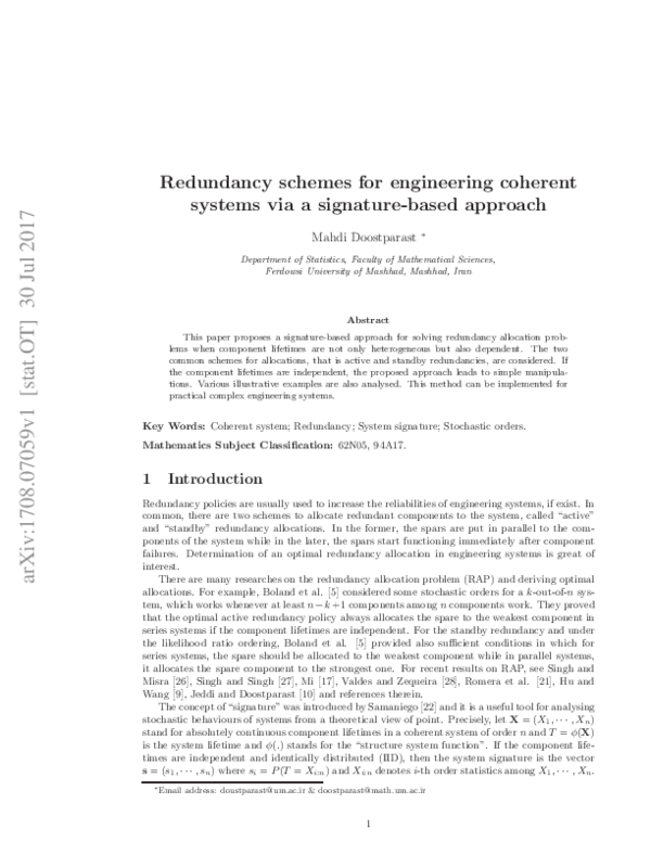 (PDF) Redundancy schemes for engineering coherent systems via a ...