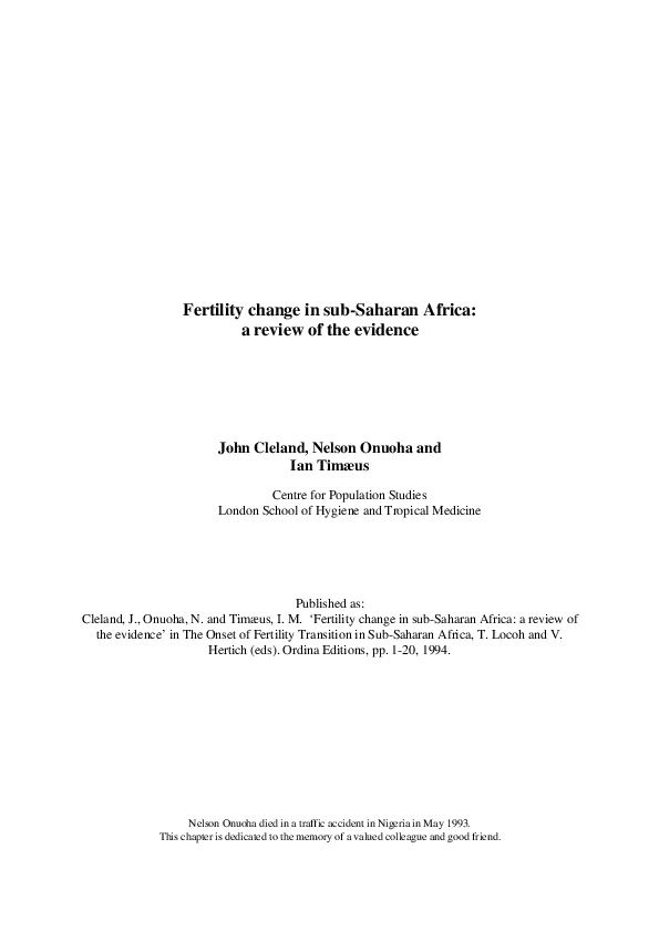 (PDF) Fertility change in sub-Saharan Africa: a review of the evidence
