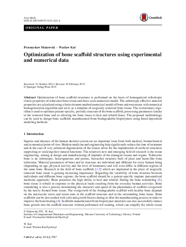 (PDF) Optimization of bone scaffold structures using experimental and ...