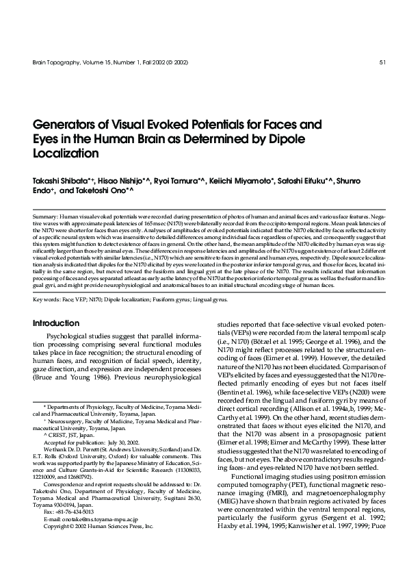 (PDF) Generators of Visual Evoked Potentials for Faces and Eyes in the ...