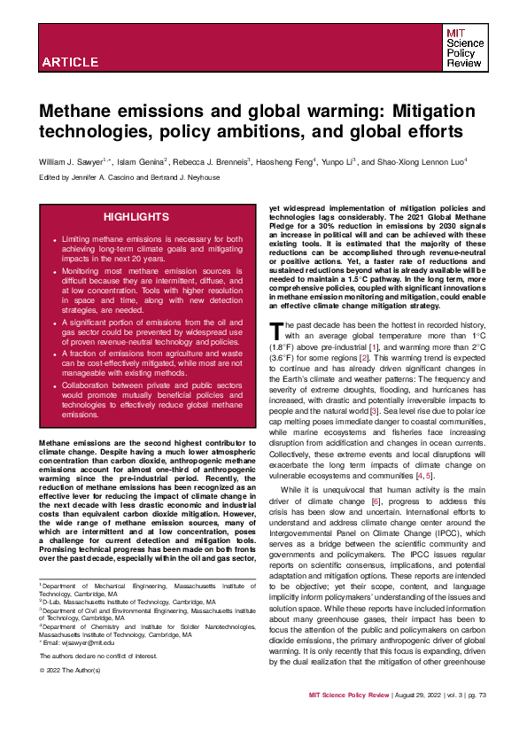 (PDF) Methane emissions and global warming: Mitigation technologies ...