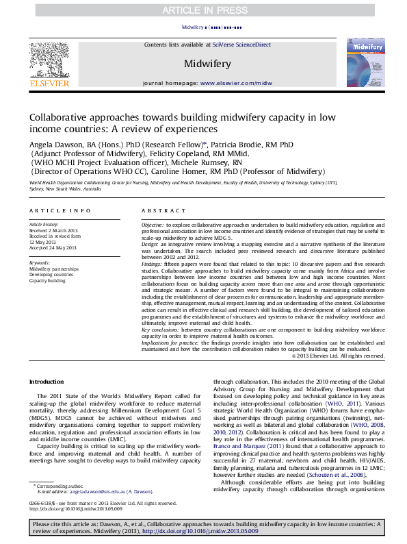 (PDF) Collaborative approaches towards building midwifery capacity in ...