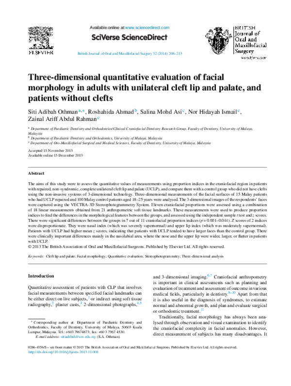 (PDF) Three-dimensional quantitative evaluation of facial morphology in ...