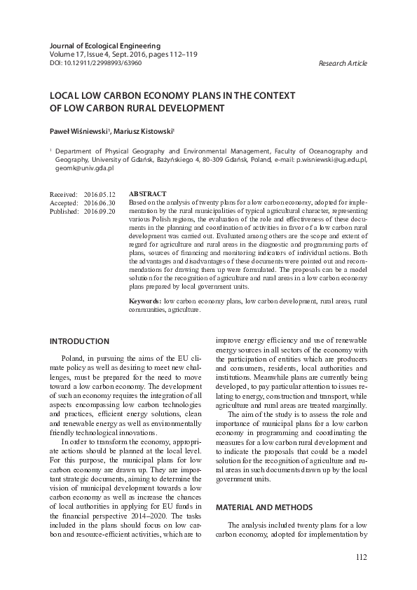 (PDF) Local Low Carbon Economy Plans in the Context of Low Carbon Rural ...