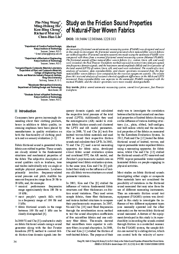 (PDF) Study on the Friction Sound Properties of Natural-Fiber Woven Fabrics