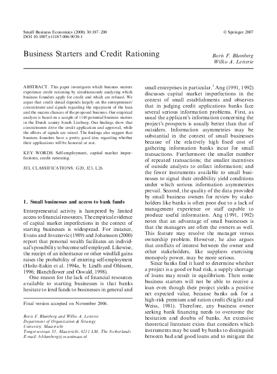 (PDF) Business Starters and Credit Rationing