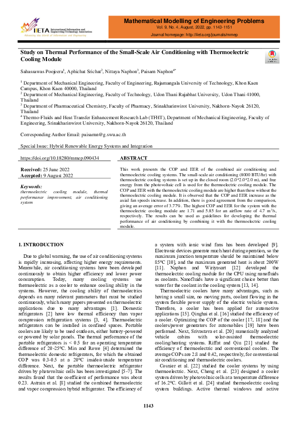 (PDF) Study on Thermal Performance of the Small-Scale Air Conditioning ...