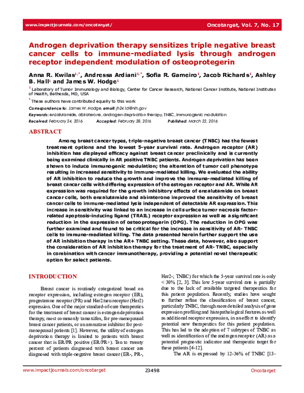 (PDF) Androgen deprivation therapy sensitizes triple negative breast ...
