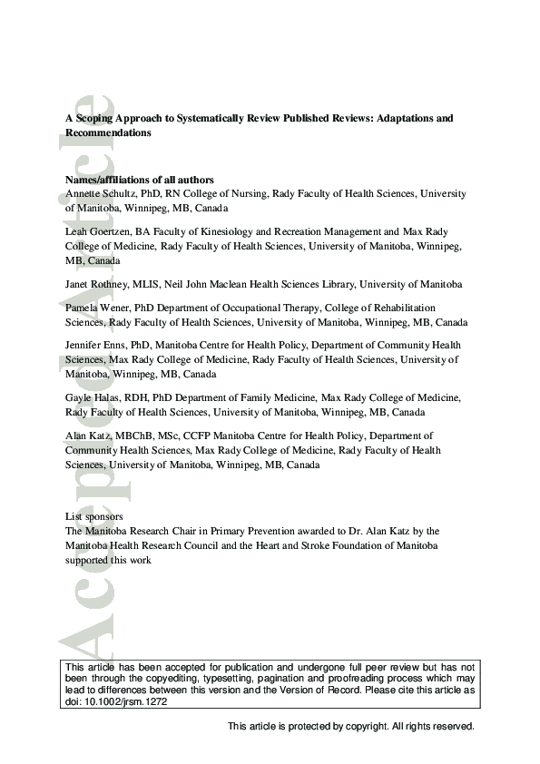 (PDF) A scoping approach to systematically review published reviews ...
