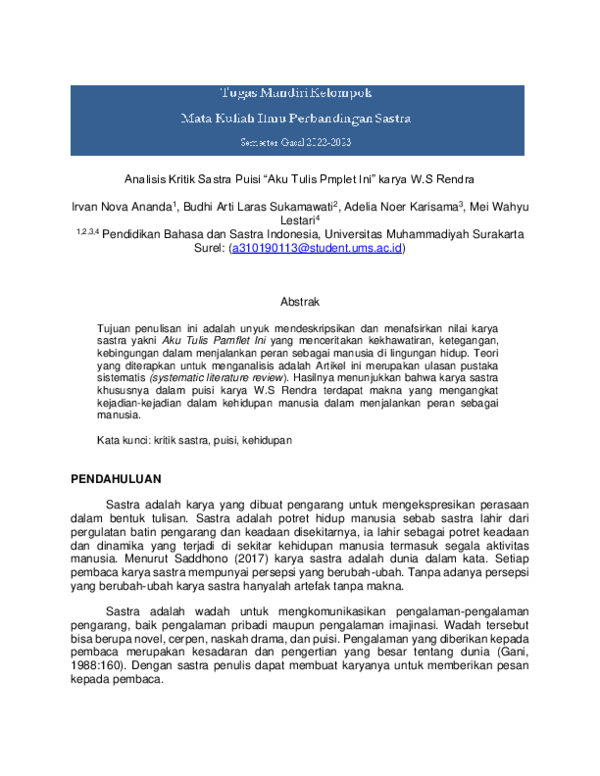 (PDF) Analisis Kritik Sastra Puisi 
