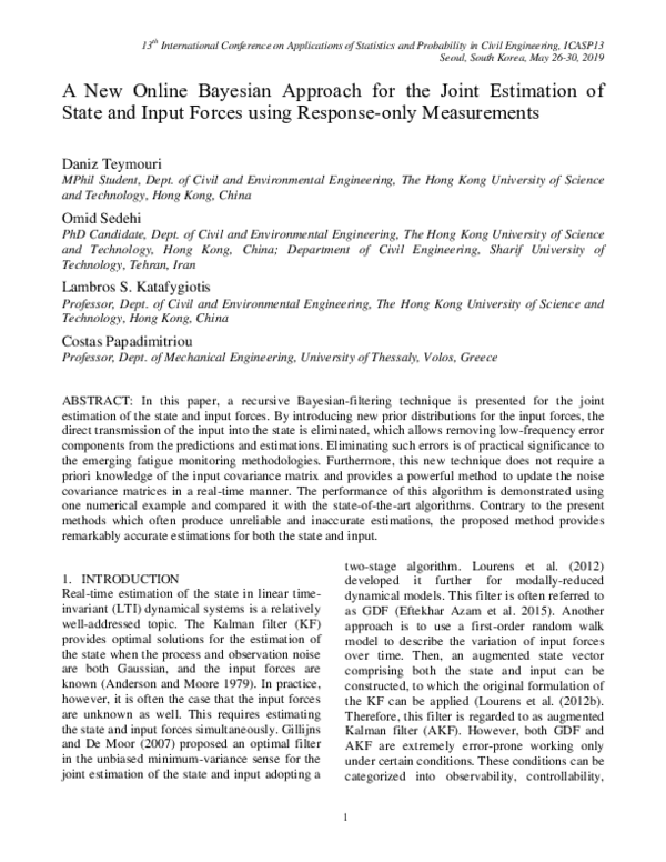 (PDF) A New Online Bayesian Approach for the Joint Estimation of State ...
