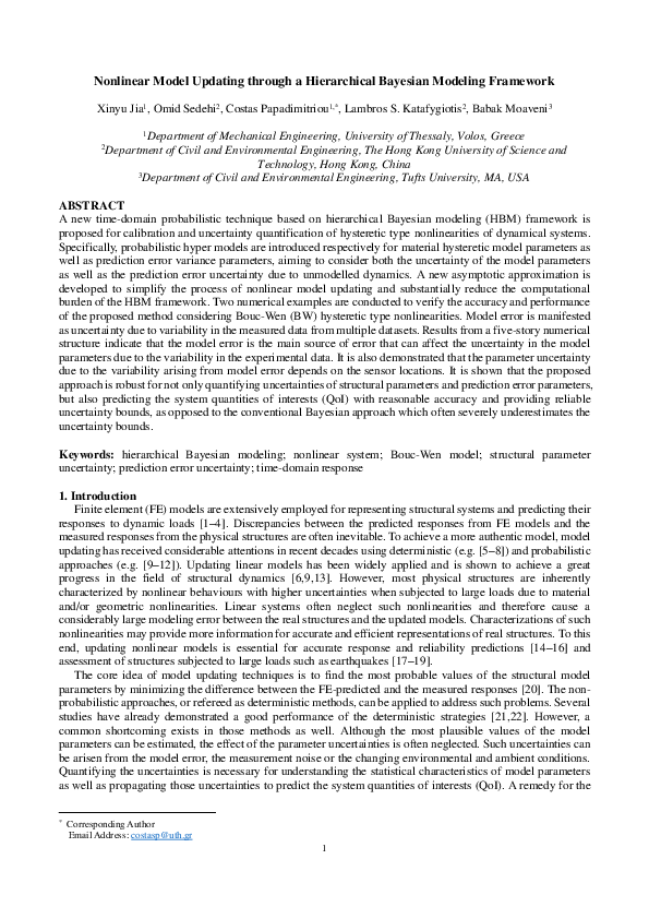 (PDF) Nonlinear model updating through a hierarchical Bayesian modeling ...