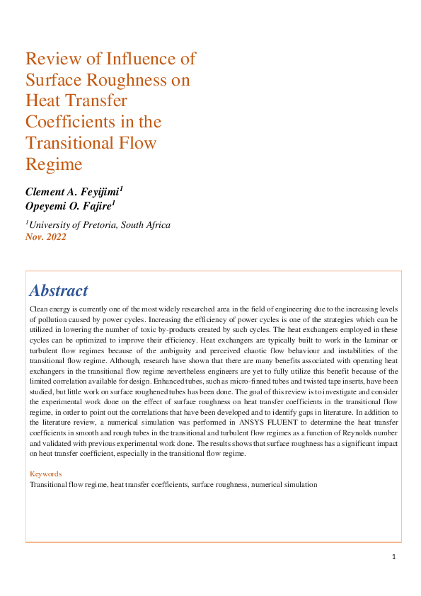 (PDF) Review of Influence of Surface Roughness on Heat Transfer ...