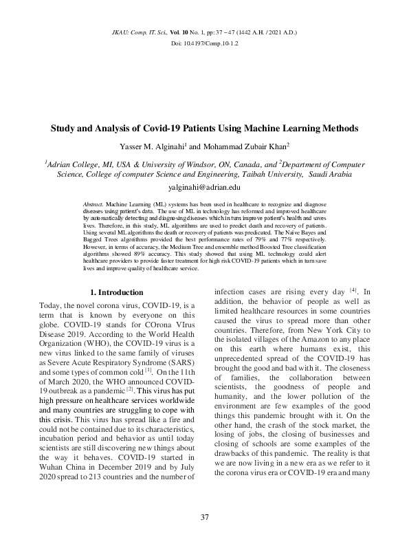 (PDF) Study and Analysis of Covid-19 Patients Using Machine Learning ...