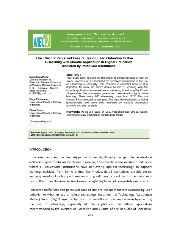 (PDF) The Effect of Perceived Ease of Use on User’s Intention to Use E ...