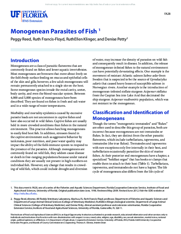 (PDF) Monogenean Parasites of Fish