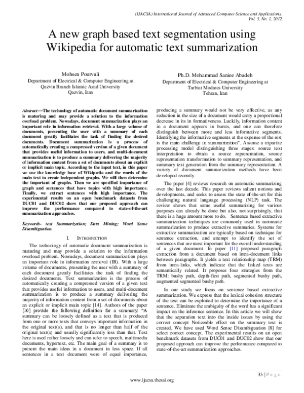(PDF) A new graph based text segmentation using Wikipedia for automatic ...