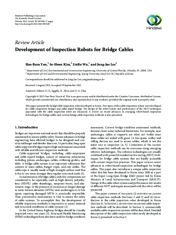 (PDF) Development of Inspection Robots for Bridge Cables