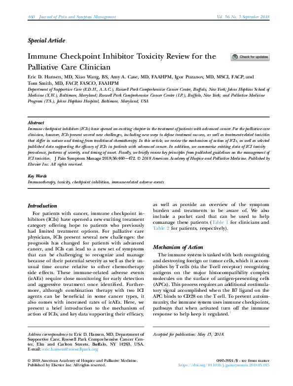 (PDF) Immune checkpoint inhibitor toxicity review for the palliative ...