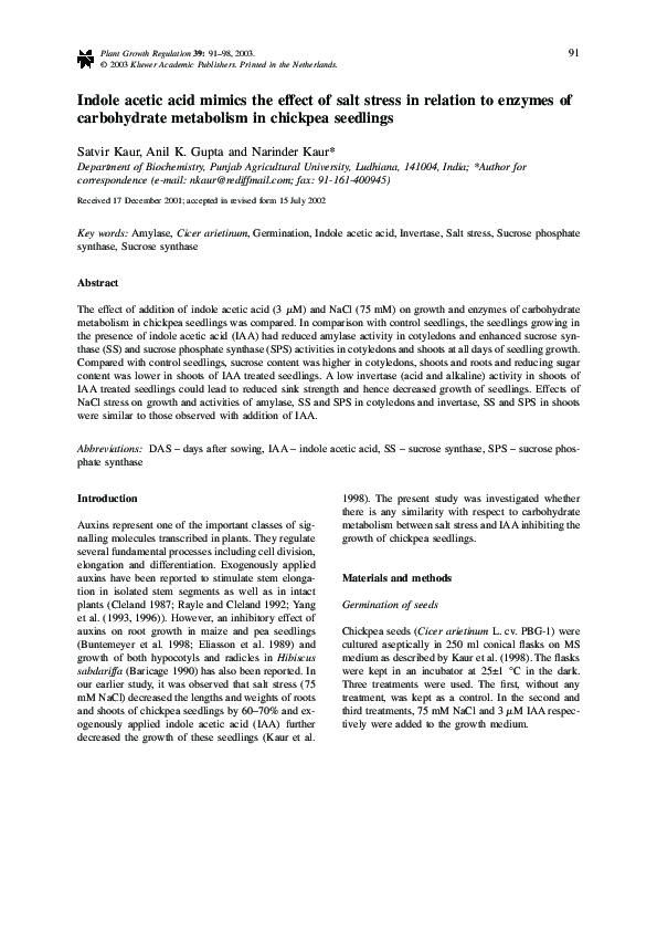 (PDF) Indole acetic acid mimics the effect of salt stress in relation ...