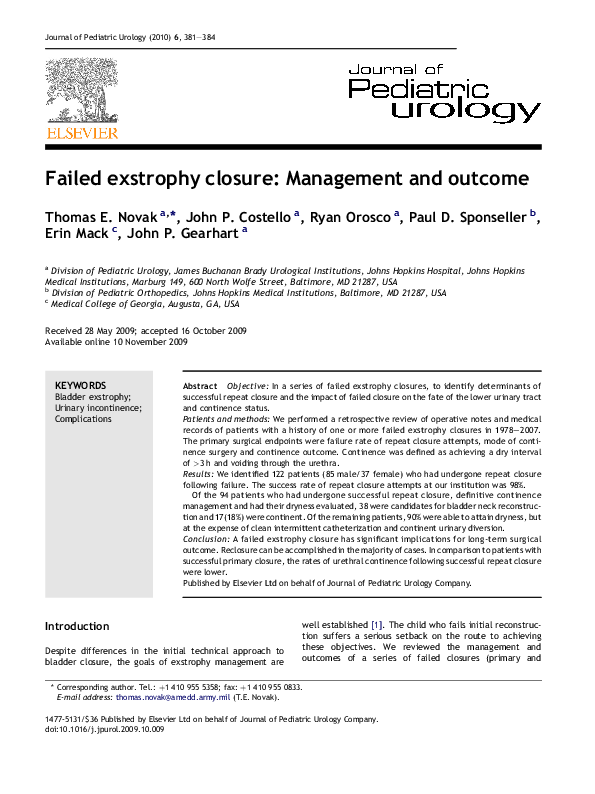 (PDF) Failed exstrophy closure: Management and outcome