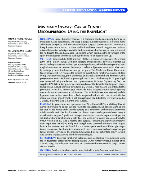 (PDF) Minimally Invasive Carpal Tunnel Using the