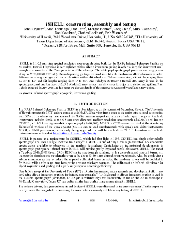 (PDF) iSHELL: a construction, assembly and testing