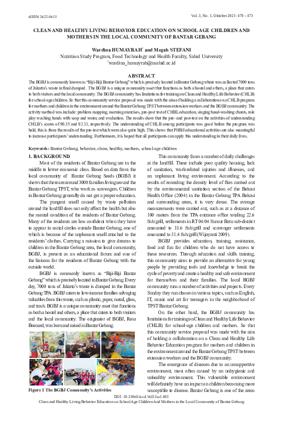 (PDF) Clean and Healthy Living Behavior Education on School Age ...