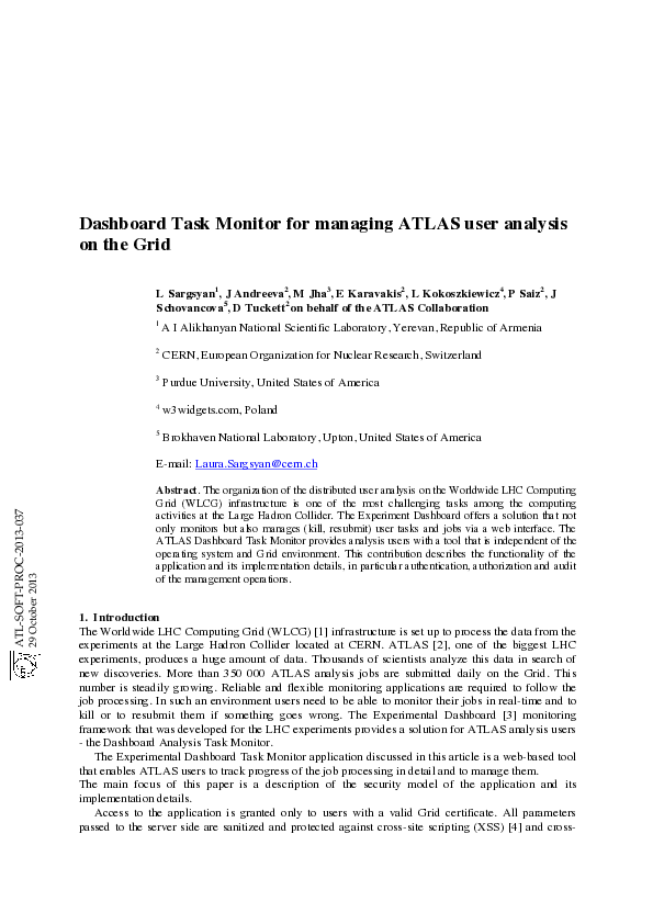 (PDF) Dashboard Task Monitor for Managing ATLAS User Analysis on the