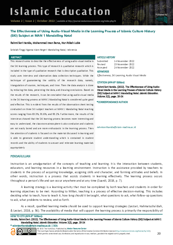 (PDF) The Effectiveness of Using Audio-Visual Media in the Learning ...