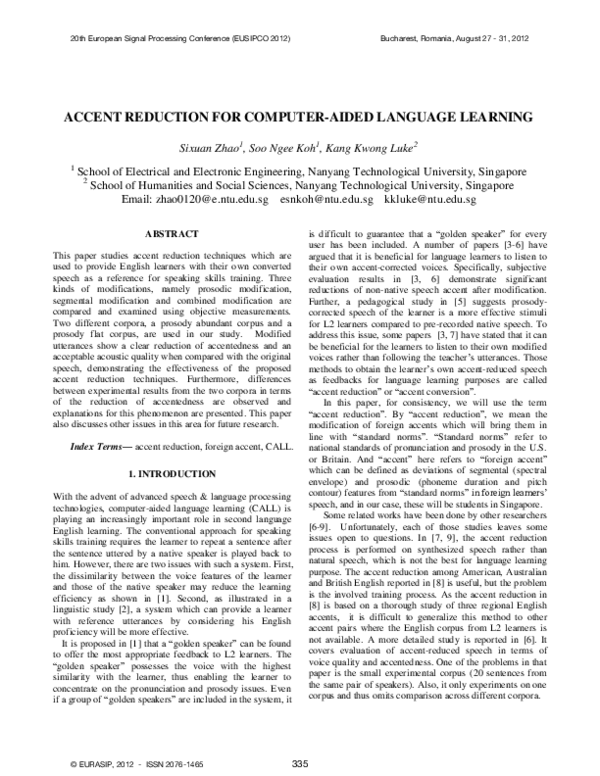 (PDF) Accent reduction for computer-aided language learning