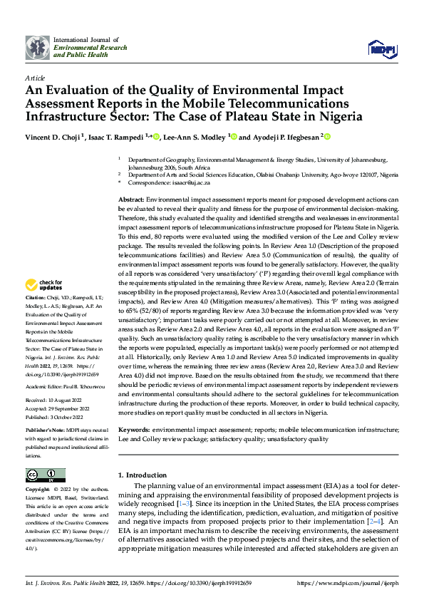 (PDF) An Evaluation of the Quality of Environmental Impact Assessment ...