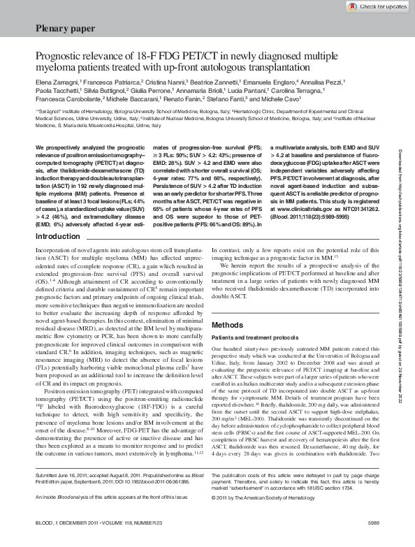 (PDF) Prognostic relevance of 18-F FDG PET/CT in newly diagnosed ...