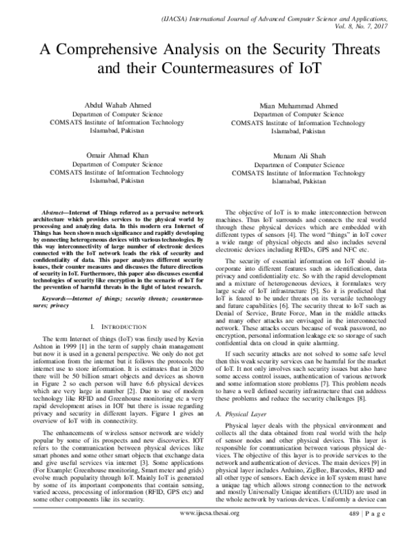 (PDF) A Comprehensive Analysis on the Security Threats and their ...