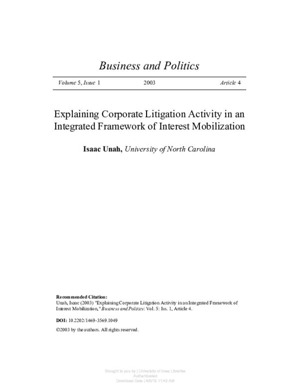 (PDF) Explaining Corporate Litigation Activity in an Integrated ...
