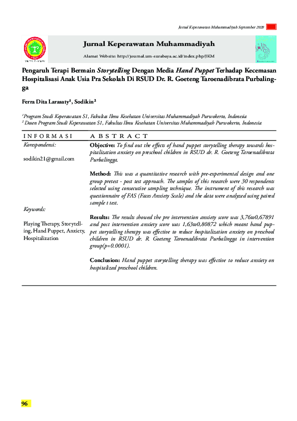 (PDF) Pengaruh Terapi Bermain Storytelling Dengan Media Hand Puppet ...