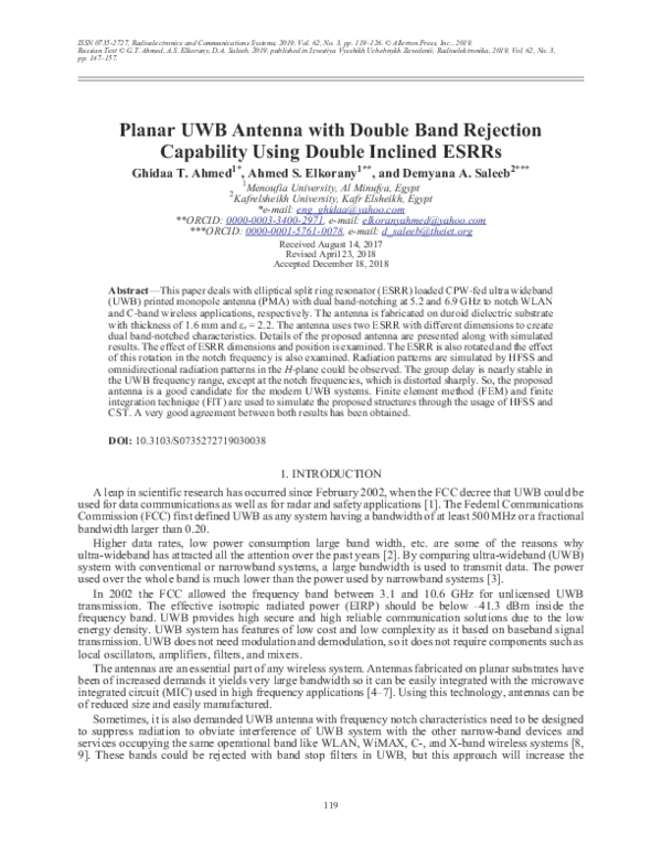 (PDF) Planar UWB Antenna with Double Band Rejection Capability Using ...