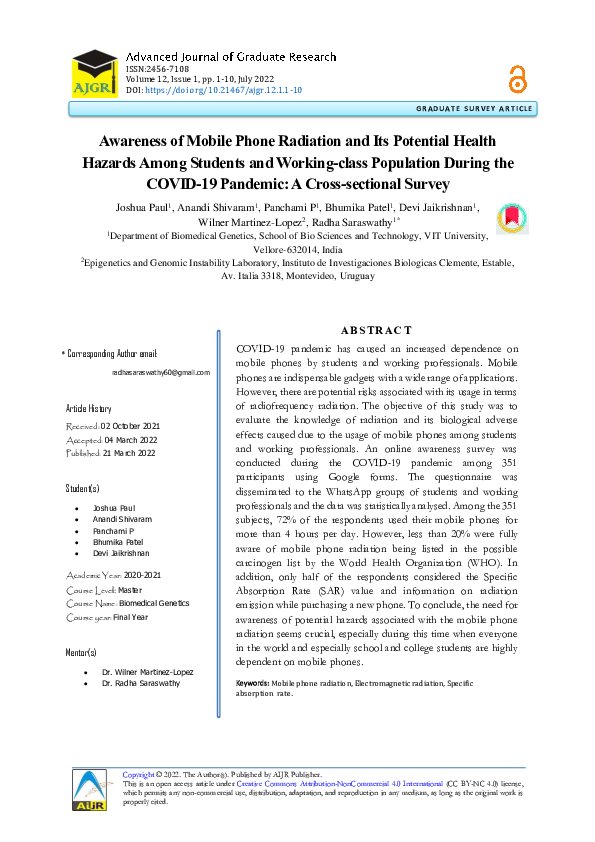 (PDF) Awareness of Mobile Phone Radiation and Its Potential Health ...