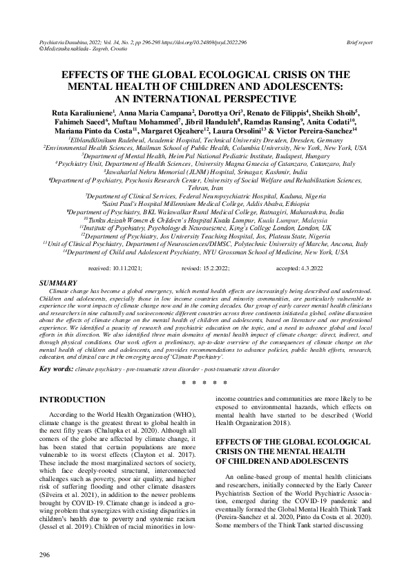 (PDF) Effects of the Global Ecological Crisis on the Mental Health of ...