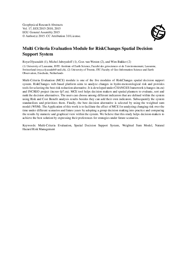 (PDF) Multi Criteria Evaluation Module for RiskChanges Spatial Decision ...