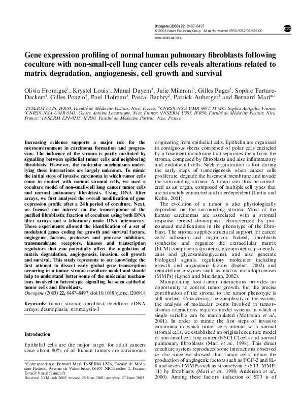 (PDF) Gene expression profiling of normal human pulmonary fibroblasts ...