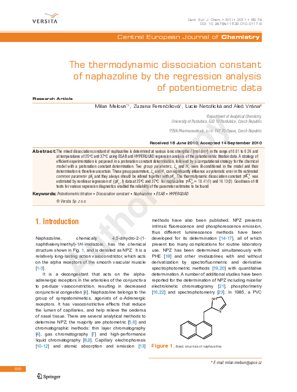 (PDF) The thermodynamic dissociation constant of naphazoline by the ...