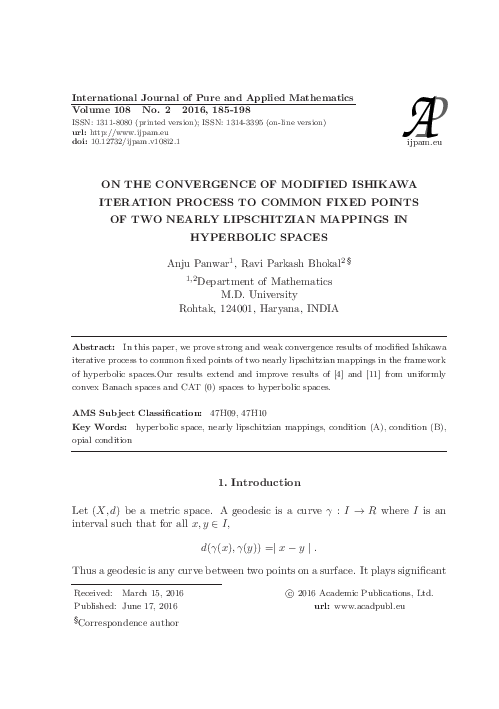 (PDF) On the Convergence of Modified Ishikawa Iteration Process to ...