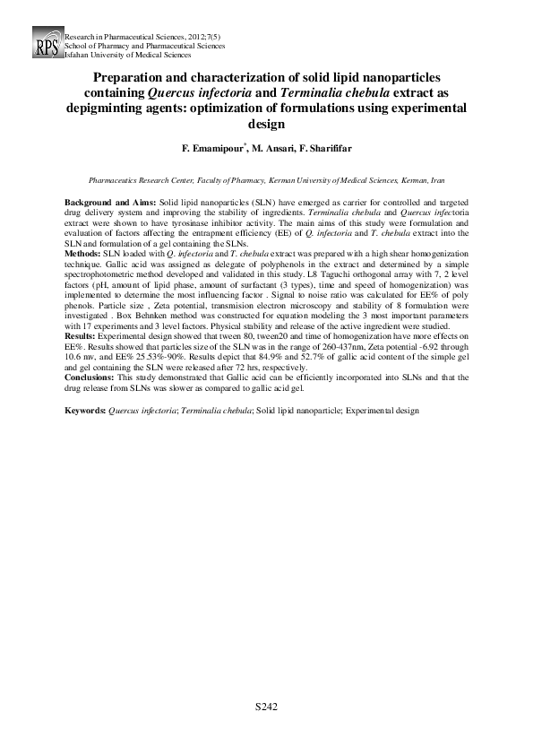 (PDF) Preparation and characterization of solid lipid nanoparticles ...