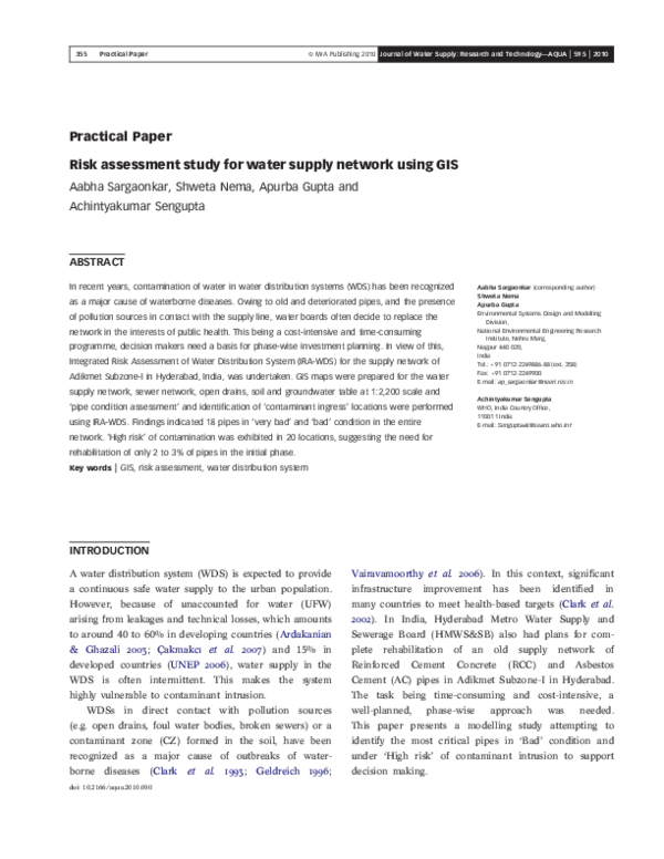 (PDF) Risk assessment study for water supply network using GIS