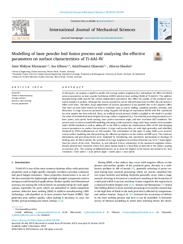 (PDF) Modelling of laser powder bed fusion process and analysing the ...