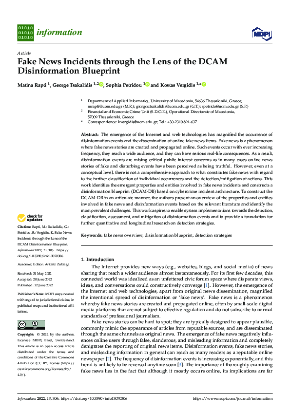 (PDF) Fake News Incidents through the Lens of the DCAM Disinformation ...
