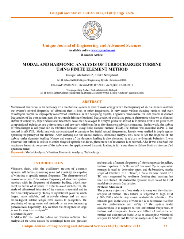 (PDF) Modal and Harmonic analysis of Turbocharger turbine using Finite ...